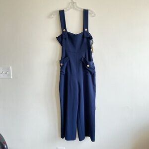 NEW Gianni Binni Navy Sleeveless Jumpsuit with Zipper wrap around belt Size 6